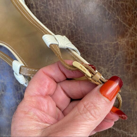 PRADA cream tan slingback sandals 10 - Picture 6 of 7
